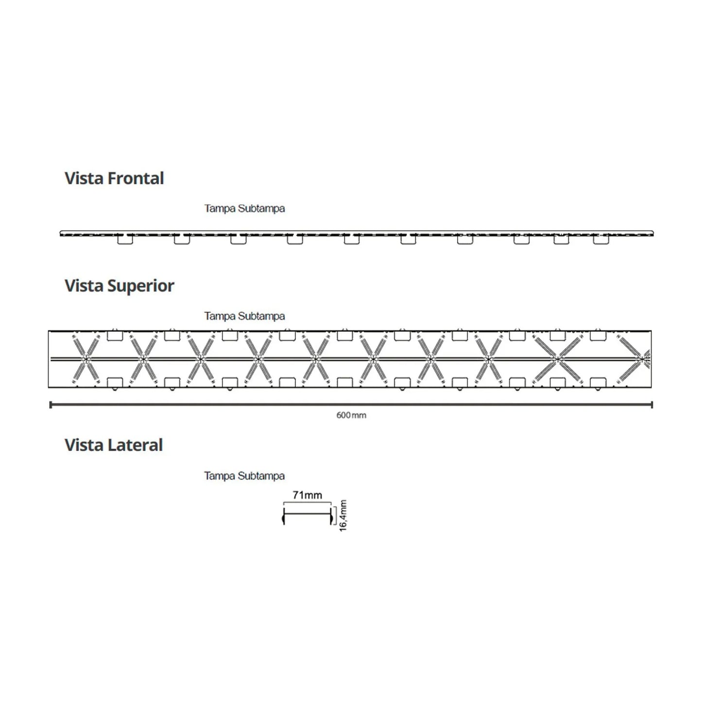 Ralo Linear Elleve Smart 60cm Tampa Oculta - Saída Central