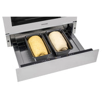 Gaveta Aquecida Tecno Original Inox 60cm com dois pães em assadeiras, em aço inox 304 escovado.