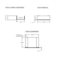 Desenho técnico da Gaveta Aquecida Tecno Professional Inox 60cm com dimensões e vistas lateral, frontal e superior.