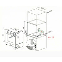 Forno Evol Elétrico C13 74 Litros inox 60cm desenho técnico com medidas de embutir e recorte 320x115