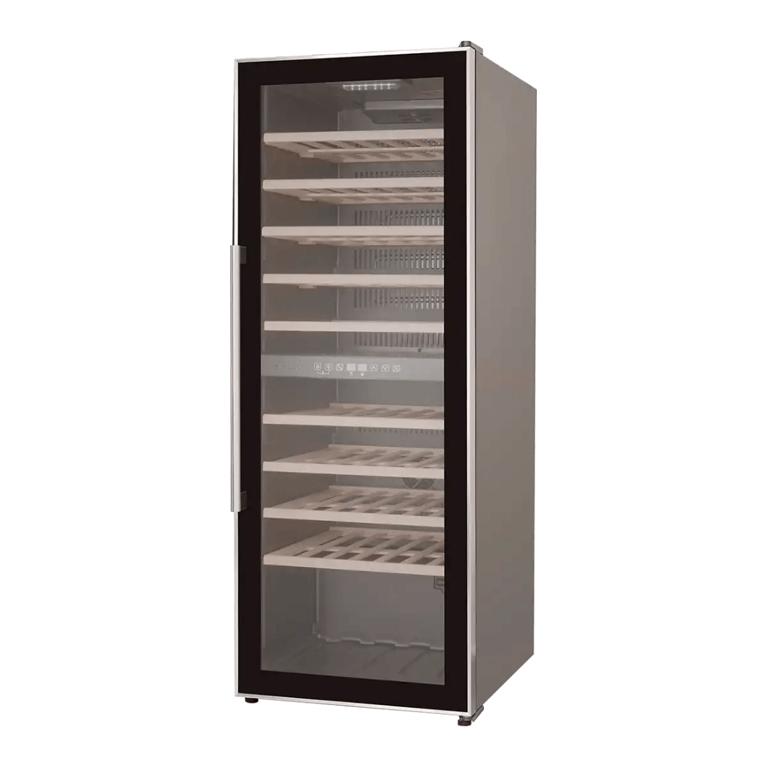 Adega de Vinhos CrissAir Dual Zone 77 Garrafas com porta em vidro, capacidade de 193 litros e prateleiras de madeira.