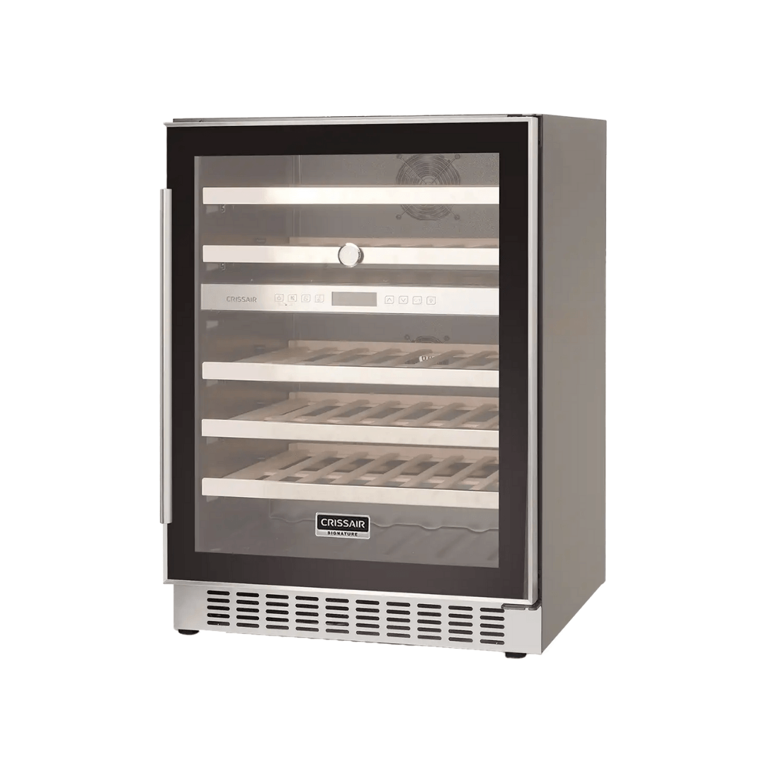 Adega de Vinhos CrissAir Dual Zone de embutir, 46 garrafas, vidro preto, 60cm, ajuste de temperatura independente.