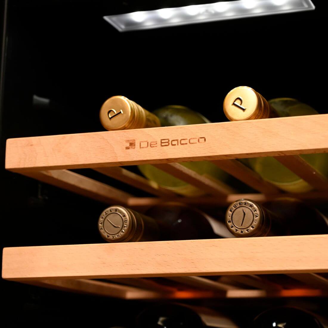 Adega Debacco 31 Garrafas Inox 38cm - Abertura Esquerda: adega climatizada compacta 31 garrafas com prateleiras de madeira e acabamento inox