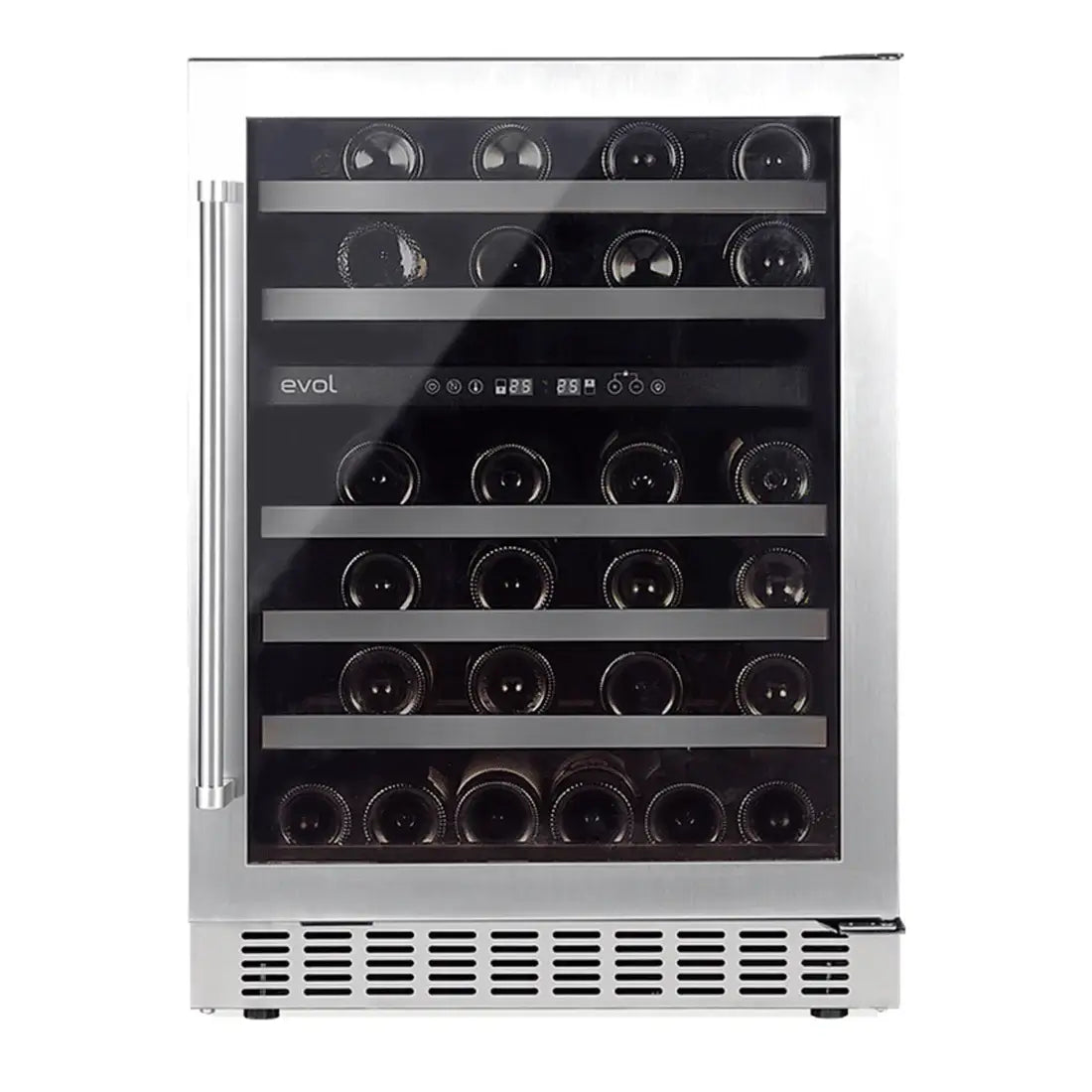 Adega Evol 46 Garrafas Smart Inox 60cm - Abertura Direita adega de vinho inox 46 garrafas com porta de vidro e prateleiras de alumínio