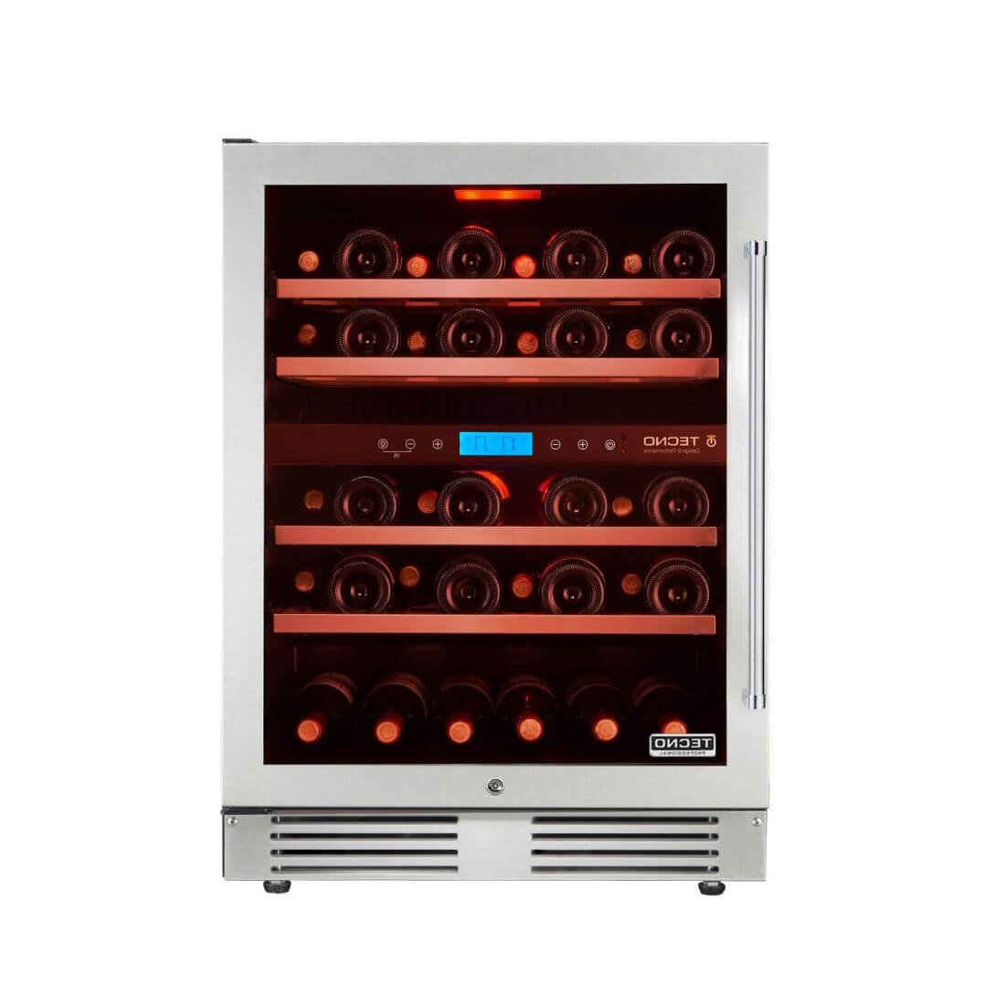 Adega Tecno Professional 43 Garrafas Inox 60cm - Abertura Esquerda adega climatizada inox 43 garrafas com porta de vidro e puxador lateral