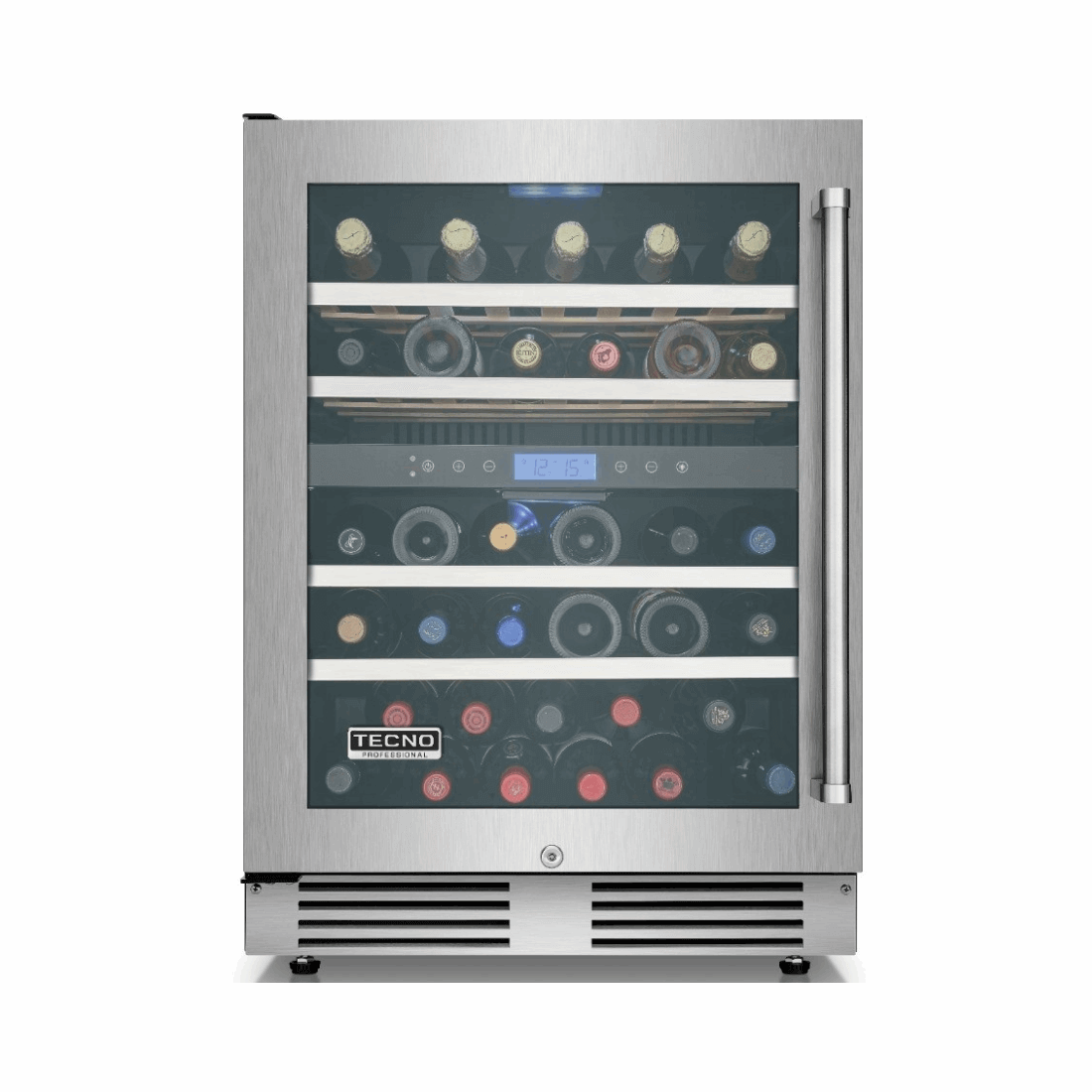 Adega Tecno Professional 43 Garrafas Inox 60cm - Abertura Esquerda adega climatizada inox 43 garrafas embutir com porta de vidro e prateleiras de madeira