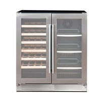 Adega e Cervejeira Cuisinart Arkton Inox 75cm: adega de embutir dual zone com acabamento inox, portas de vidro e prateleiras para garrafas