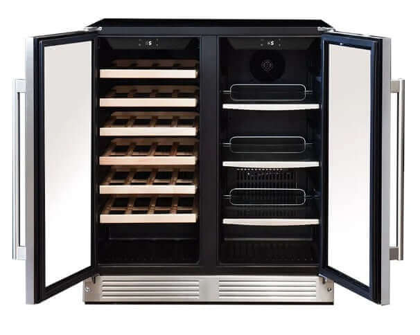 Adega e Cervejeira Cuisinart Arkton Inox 75cm adega climatizada de embutir dual zone inox com prateleiras de madeira e porta de vidro