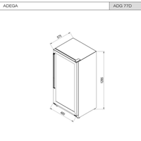Desenho técnico da Adega de Vinhos CrissAir Dual Zone com dimensões e detalhes do produto.