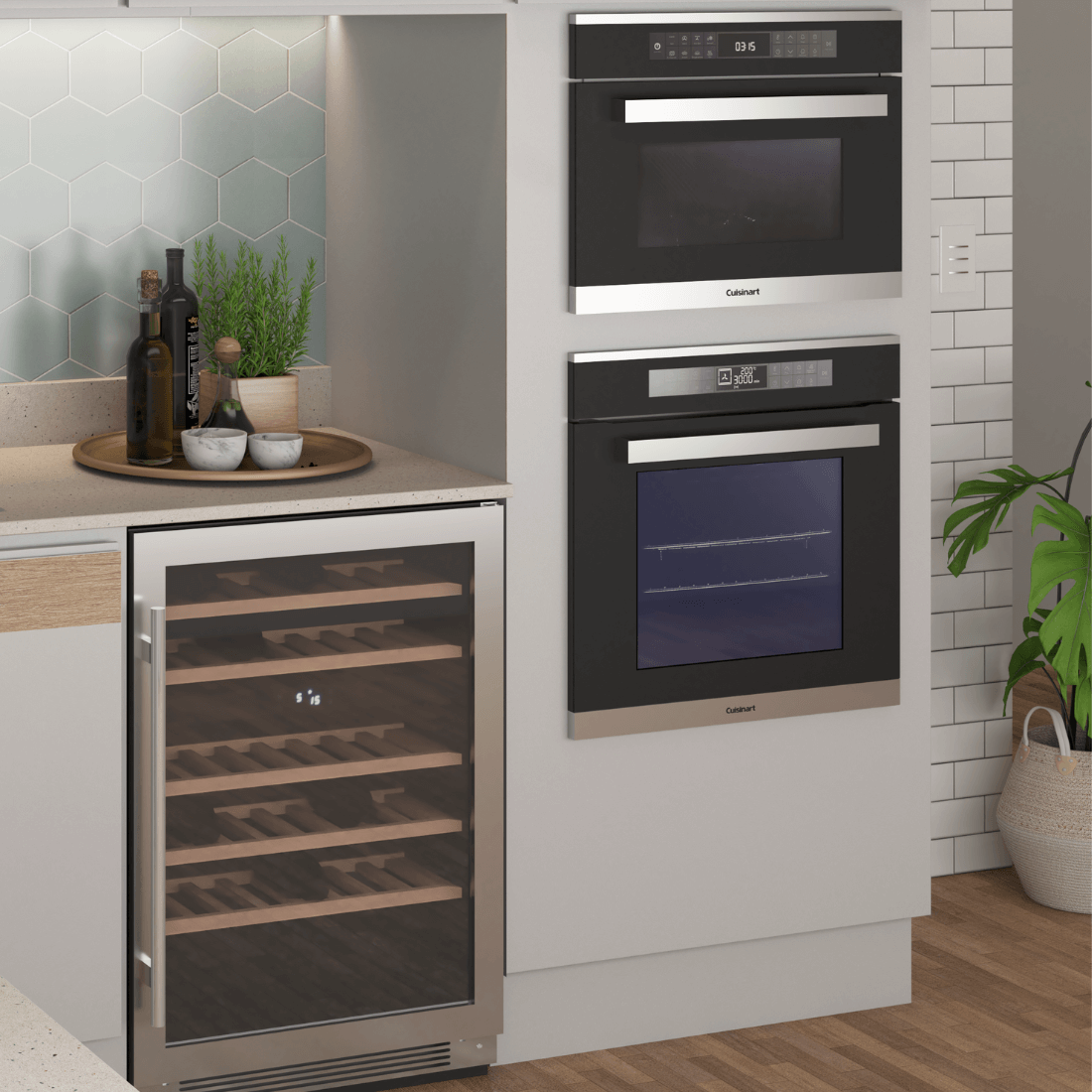 Adega de vinhos Cuisinart de embutir, com design moderno e capacidade para 44 garrafas, ideal para conservação.