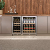 Adega Debacco 31 Garrafas Inox 38cm - Abertura Esquerda integrada como adega climatizada inox com prateleiras de madeira e porta de vidro