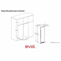 Adega Evol 160 Garrafas Smart Inox 60cm - Abertura Direita mostrando medidas para embutir, acabamento inox e porta de vidro com design slim