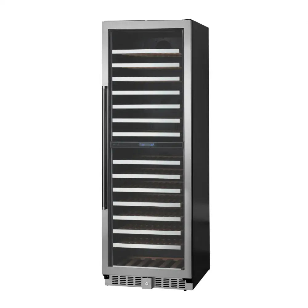 Adega Evol 160 Garrafas Smart Inox 60cm - Abertura Direita: adega climatizada inox 160 garrafas com porta de vidro, prateleiras de madeira e design slim