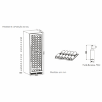 Adega Evol 160 Garrafas Smart Inox 60cm - Abertura Direita: desenho técnico mostra adega climatizada inox 160 garrafas com prateleiras e medidas em mm