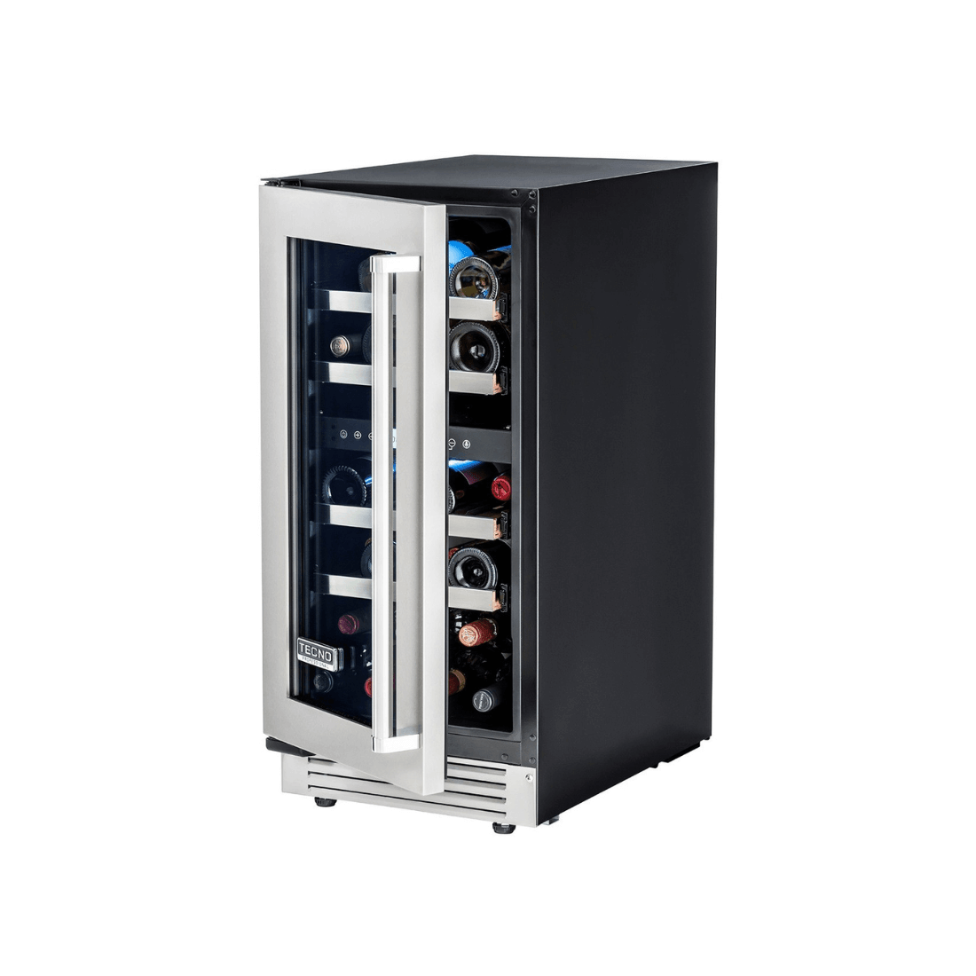 Adega Tecno Professional 23 Garrafas inox 38cm com porta abertura direita, prateleiras para vinhos e display interno
