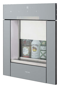 Dispenser de Vinhos Tecno Original 3 Garrafas Inox 60cm com acabamento inox espelhado, design embutir e visor de vidro mostrando garrafas