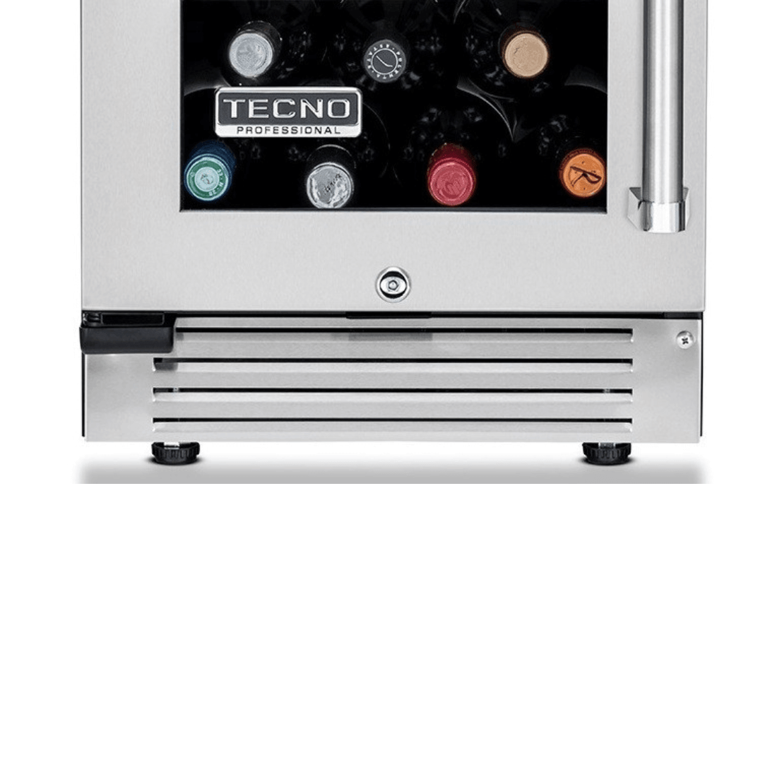 Adega Tecno Professional 23 Garrafas inox 38cm com porta vidro abertura direita, garrafas visíveis e grade inferior ventilada