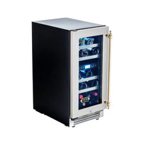 Adega Tecno Vintage 23 Garrafas Inox 38cm - Abertura Esquerda, adega climatizada inox 23 garrafas com vidro, puxador dourado e prateleiras internas