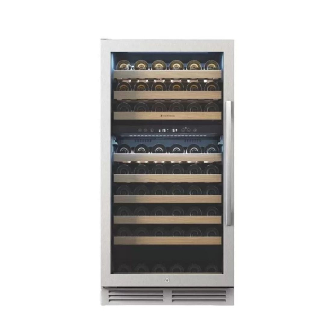 Adega de Vinhos Debacco 94 Garrafas Inox 60cm adega climatizada de embutir com acabamento inox, prateleiras de madeira e painel digital
