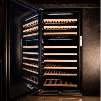 Adega de Vinhos Debacco 94 Garrafas Inox 60cm adega climatizada dual zone com prateleiras de madeira e acabamento inox elegante