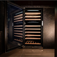 Adega de Vinhos Debacco 94 Garrafas Inox 60cm adega climatizada embutir com prateleiras de madeira e acabamento inox elegante