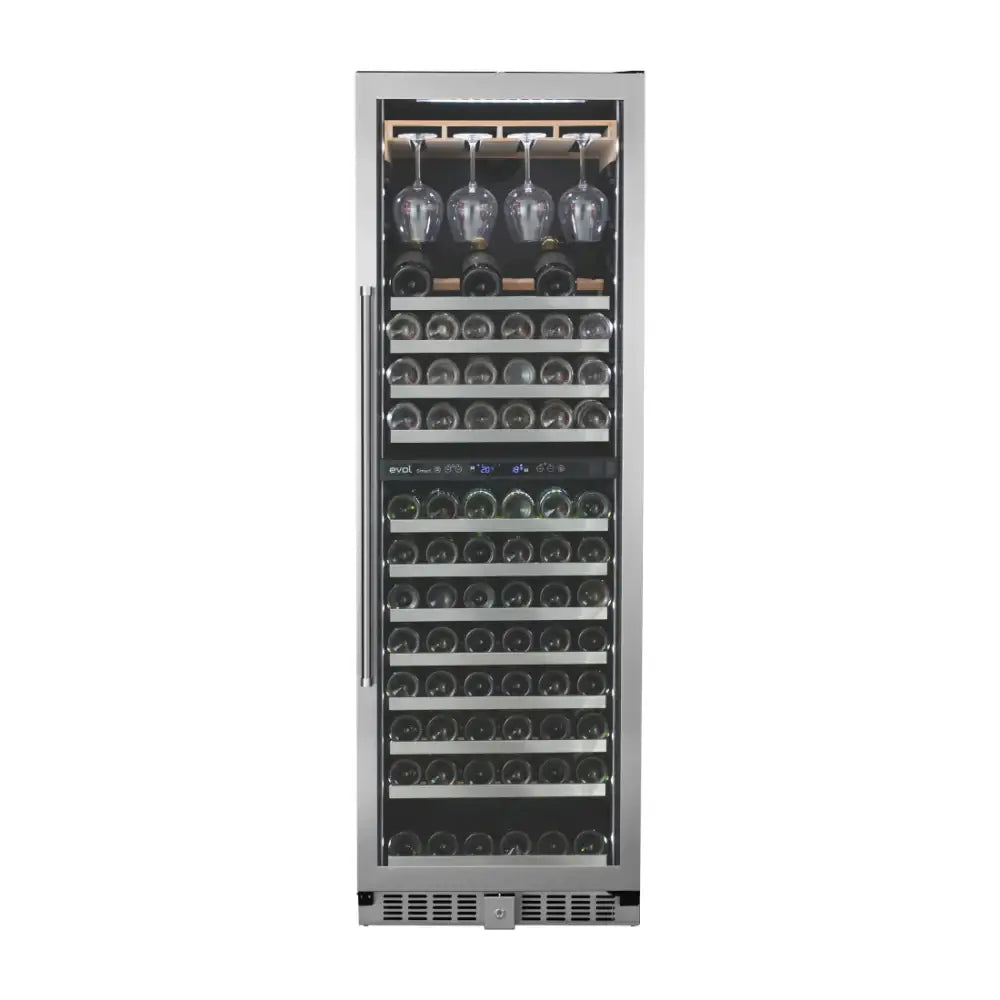 Adega Evol 160 Garrafas Smart Inox 60cm - Abertura Direita adega climatizada inox 160 garrafas com porta de vidro e prateleiras de madeira