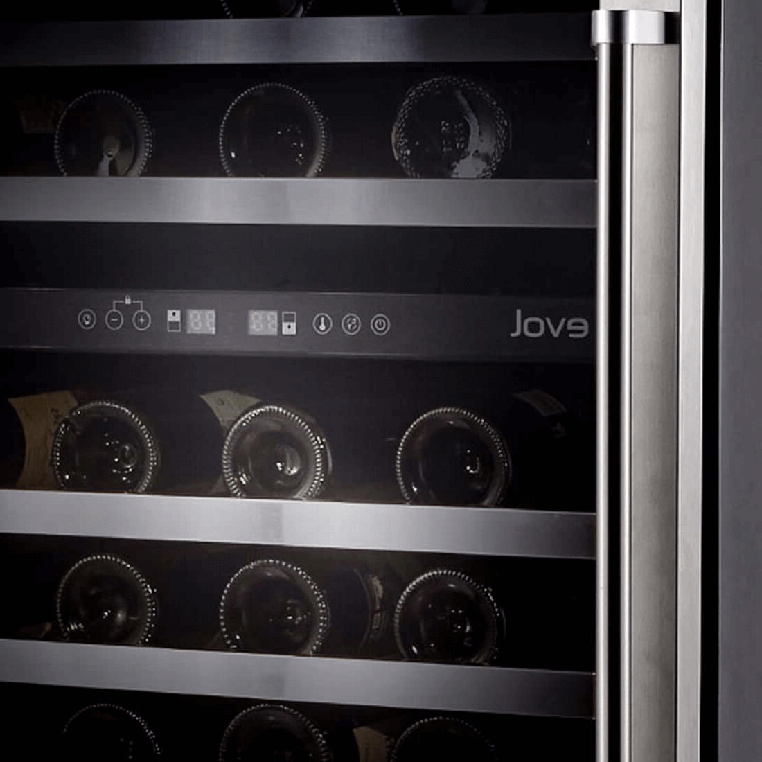 Adega Evol 46 Garrafas Smart Inox 60cm - Abertura Esquerda com acabamento inox, porta de vidro, prateleiras metálicas e controle touch visível