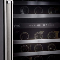 Adega Evol 46 Garrafas Smart Inox 60cm - Abertura Direita, adega climatizada inox 46 garrafas com prateleiras de metal e painel touch visível