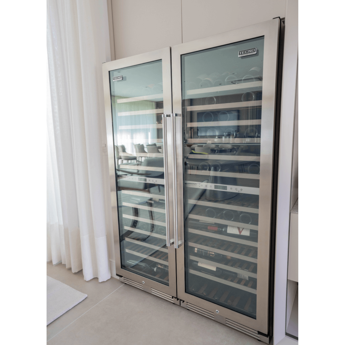Adega Tecno Professional 151 Garrafas Inox 60cm - Abertura Direita, adega climatizada inox dupla zona 151 garrafas com portas de vidro