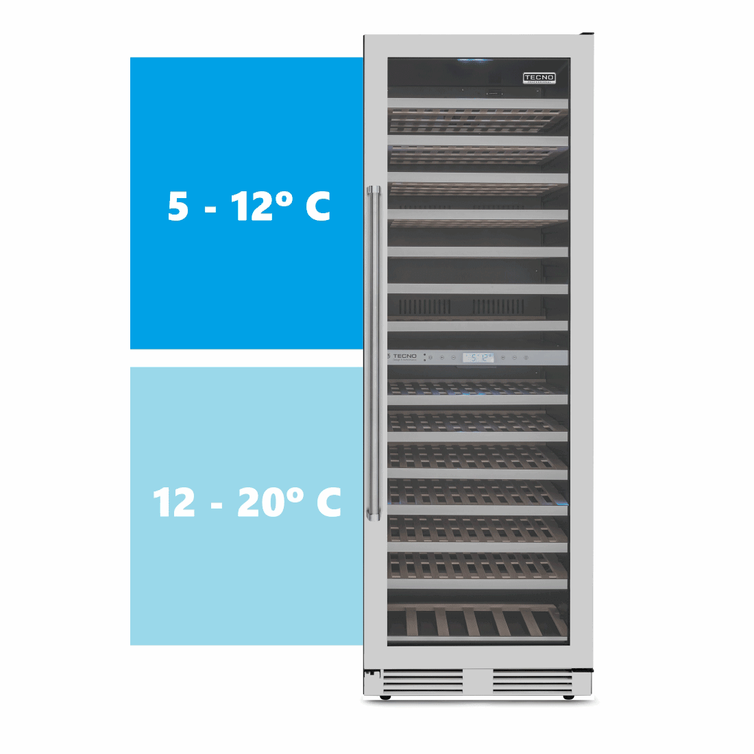 Adega Tecno Professional 151 Garrafas Inox 60cm - Abertura Direita, adega climatizada inox 151 garrafas com duas zonas de temperatura e porta de vidro