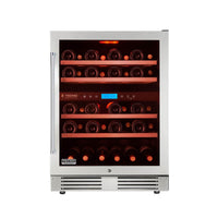 Adega Tecno Professional 43 Garrafas Inox 60cm - Abertura Direita: adega climatizada inox 43 garrafas com iluminação interna, prateleiras de madeira e vidro