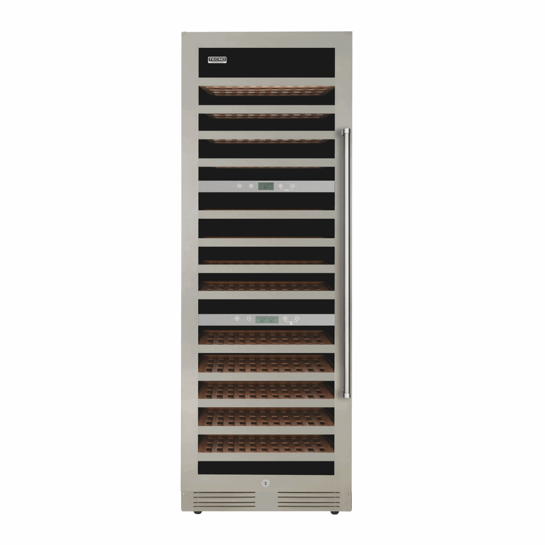 Adega Tecno Professional 141 Garrafas 3 Zonas 60cm - Abertura Esquerda adega climatizada inox 141 garrafas com prateleiras de madeira e puxador lateral