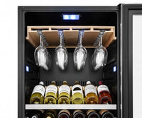 Adega Tecno Professional 151 Garrafas Inox 60cm - Abertura Esquerda, adega climatizada inox 151 garrafas com prateleiras e suporte de taças visível