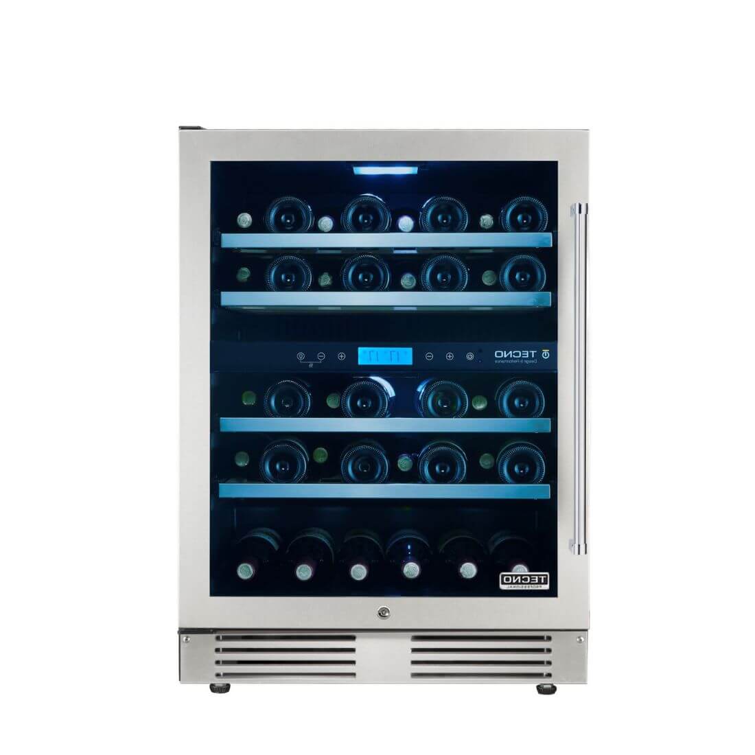 Adega Tecno Professional 43 Garrafas Inox 60cm - Abertura Esquerda, adega climatizada inox 43 garrafas com porta de vidro e prateleiras cromadas