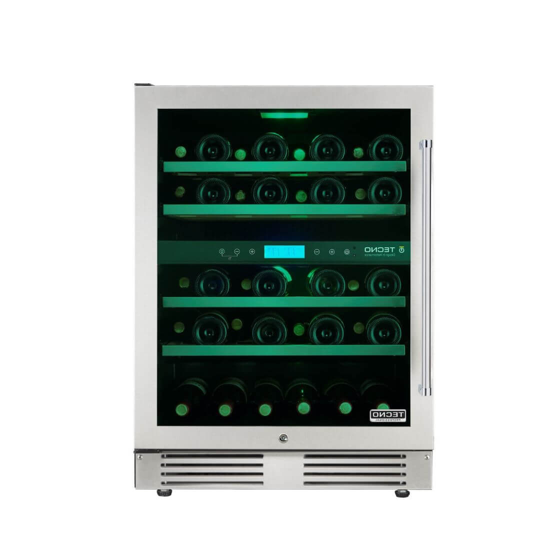 Adega Tecno Professional 43 Garrafas Inox 60cm - Abertura Esquerda: adega climatizada inox 43 garrafas com porta de vidro, iluminação e controle digital