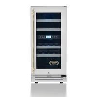 Adega Tecno Vintage 23 Garrafas inox 38cm com abertura direita, duas zonas de temperatura e puxador dourado