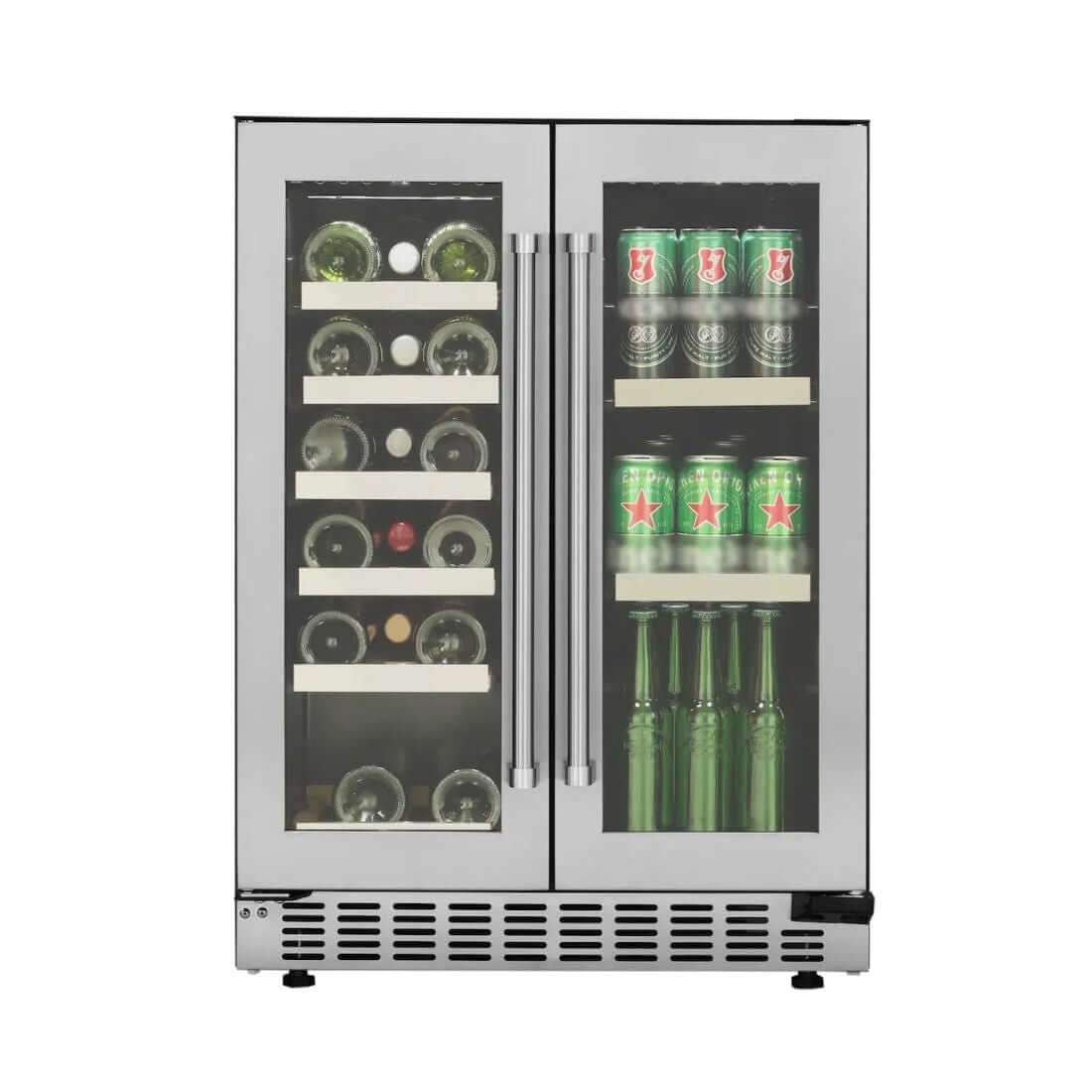 Adega e Cervejeira Evol Smart Inox 60cm - adega climatizada inox 18 garrafas e 58L para cervejas com porta de vidro e puxadores profissionais