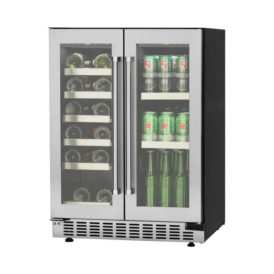 Adega e Cervejeira Evol Smart Inox 60cm, adega climatizada e cervejeira inox 18 garrafas + 58L, porta de vidro dupla e puxadores profissionais