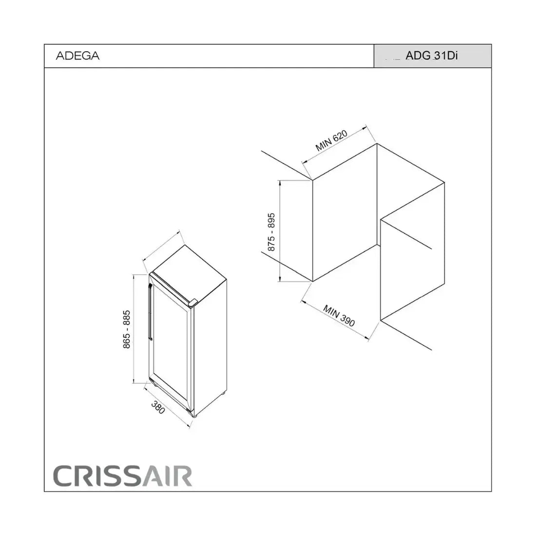Adega CrissAir de Embutir 31 Garrafas Vidro Preto 38cm