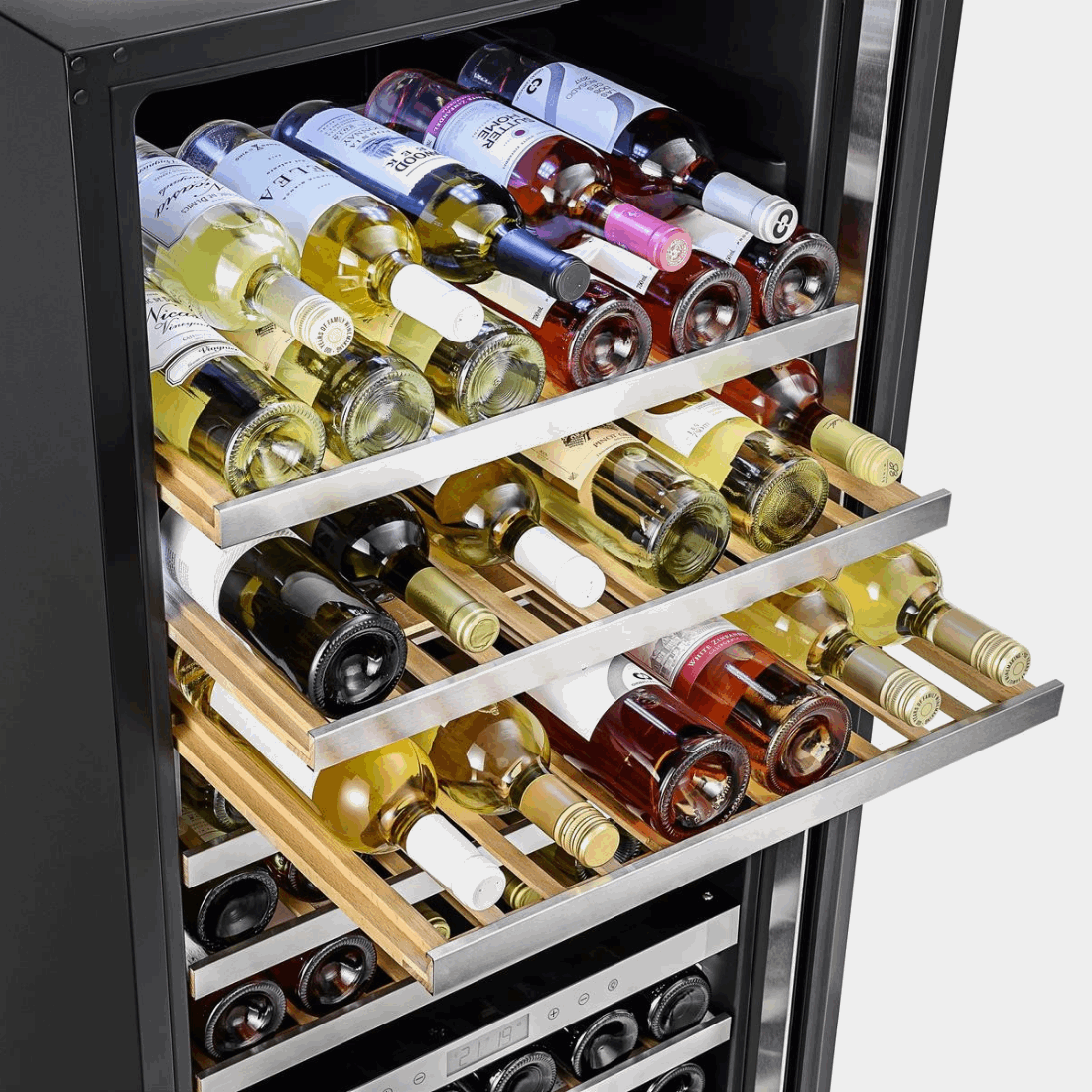 Adega de Vinhos Vintage de Embutir 151 Garrafas 2 Zonas 220V — Abertura para Direita