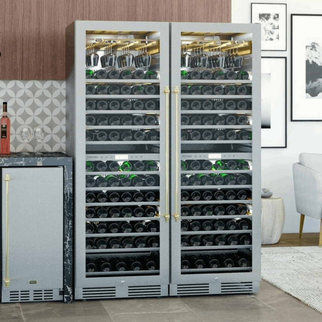 Adega de Vinhos Vintage de Embutir 151 Garrafas 2 Zonas 220V — Abertura para Esquerda