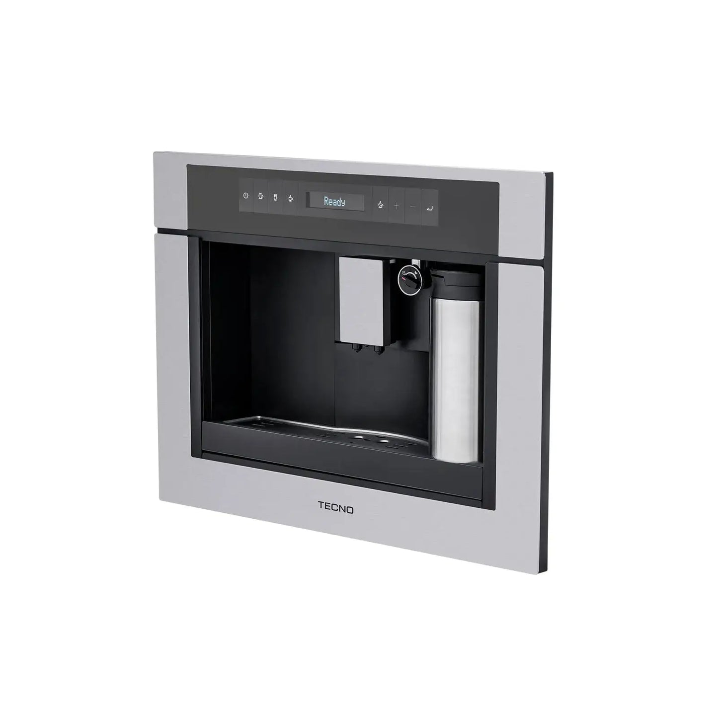 Cafeteira Tecno Original Automática de Embutir Inox 60cm mostrada em inox escovado com display touch, saída simples e reservatório de leite