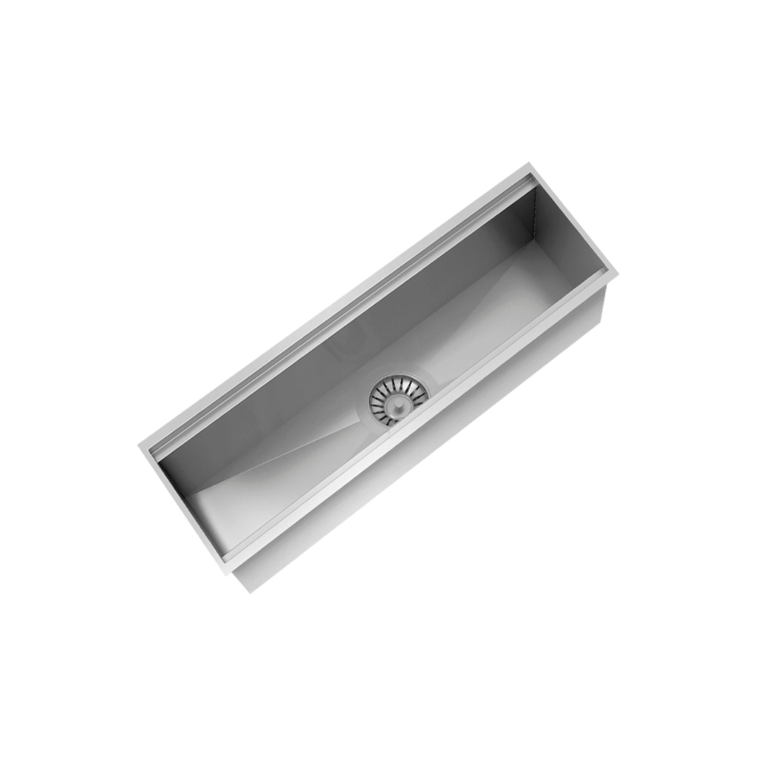 Canal Organizador Úmido Debacco 450 Inox em inox escovado, calha retangular embutida com ralo central e profundidade de 14 cm
