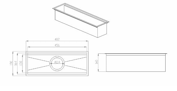 Canal Organizador Úmido Debacco 450 Inox em inox escovado, embutir 45cm profundidade 14cm com ralo central e formato retangular