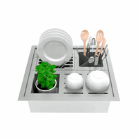 Canal Organizador Debacco com pratos, utensílios e ervas em inox, design elegante para cozinha e gourmet.