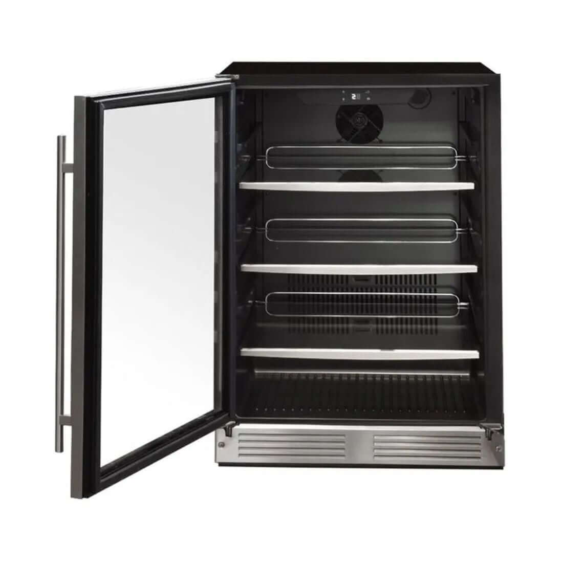 Cervejeira Cuisinart Arkton Inox 60cm - Abertura Esquerda: beer center inox de embutir com porta de vidro, prateleiras cromadas e iluminação interna