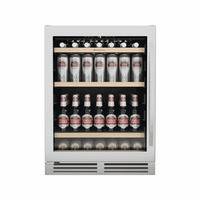 Cervejeira Debacco 145 Litros Inox 60cm - Abertura Esquerda exibindo acabamento inox, porta de vidro duplo, prateleiras em madeira e iluminação interna