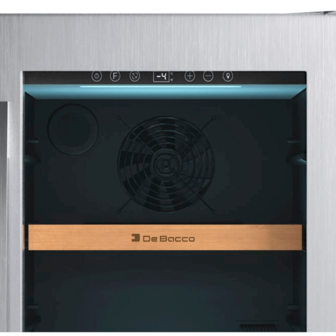 Cervejeira Debacco 85 Litros Inox 38cm - Abertura Direita com acabamento inox, porta de vidro duplo, prateleiras aramadas e iluminação interna