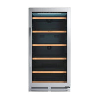 Cervejeira Debacco 265 Litros Inox 60cm -Abertura para Direita com acabamento inox, porta de vidro, 5 prateleiras de madeira e iluminação interna