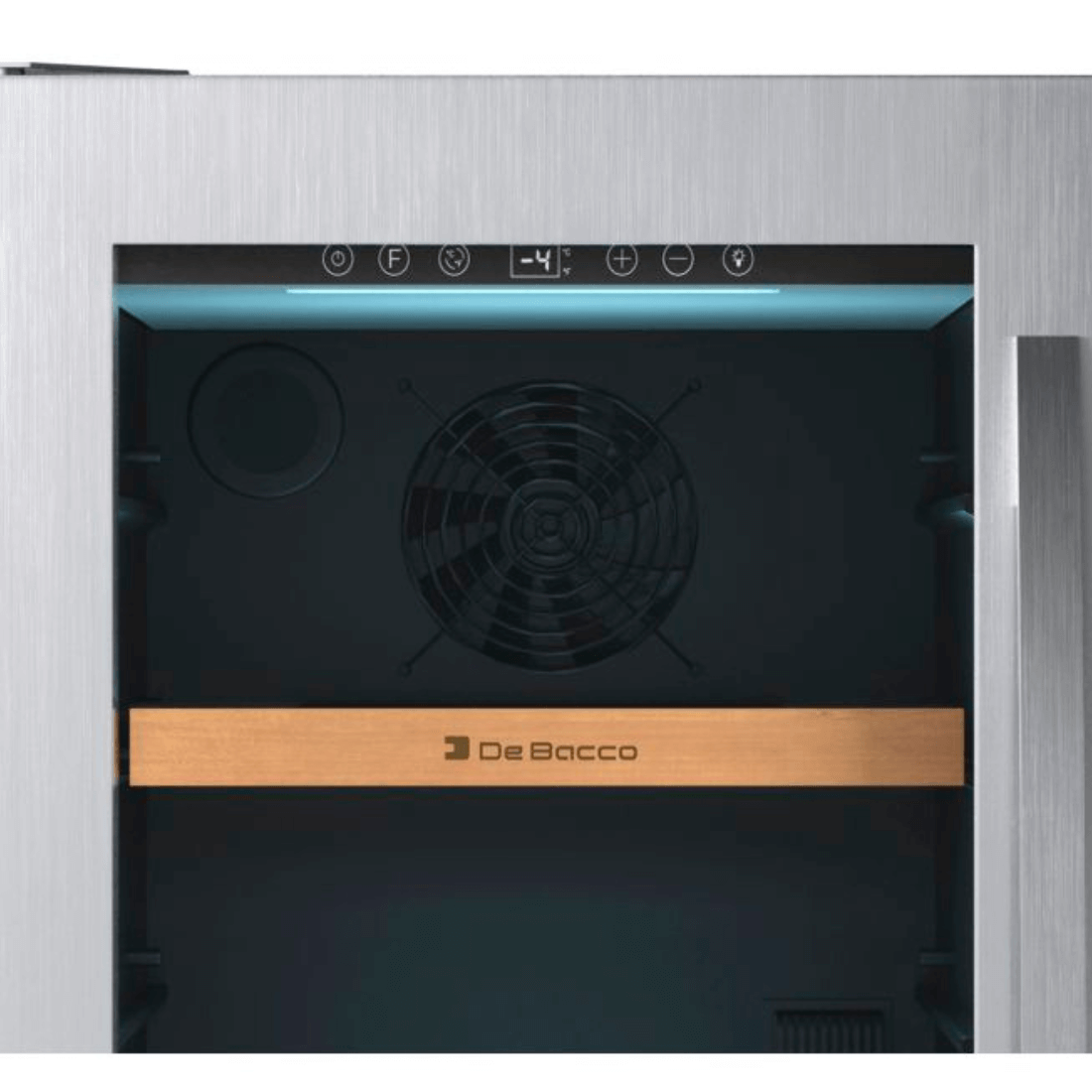 Cervejeira Debacco 85 Litros Inox 38cm - Abertura Esquerda com acabamento inox, prateleira em madeira, vidro duplo e iluminação interna